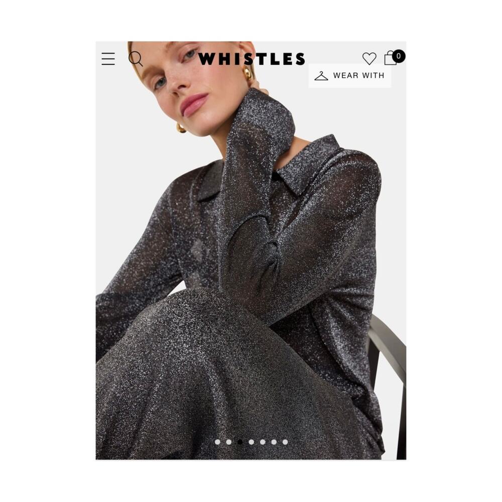 EUC  Whistles Sparkle Polo Top Black Metallic Knit UK 10 / US 6